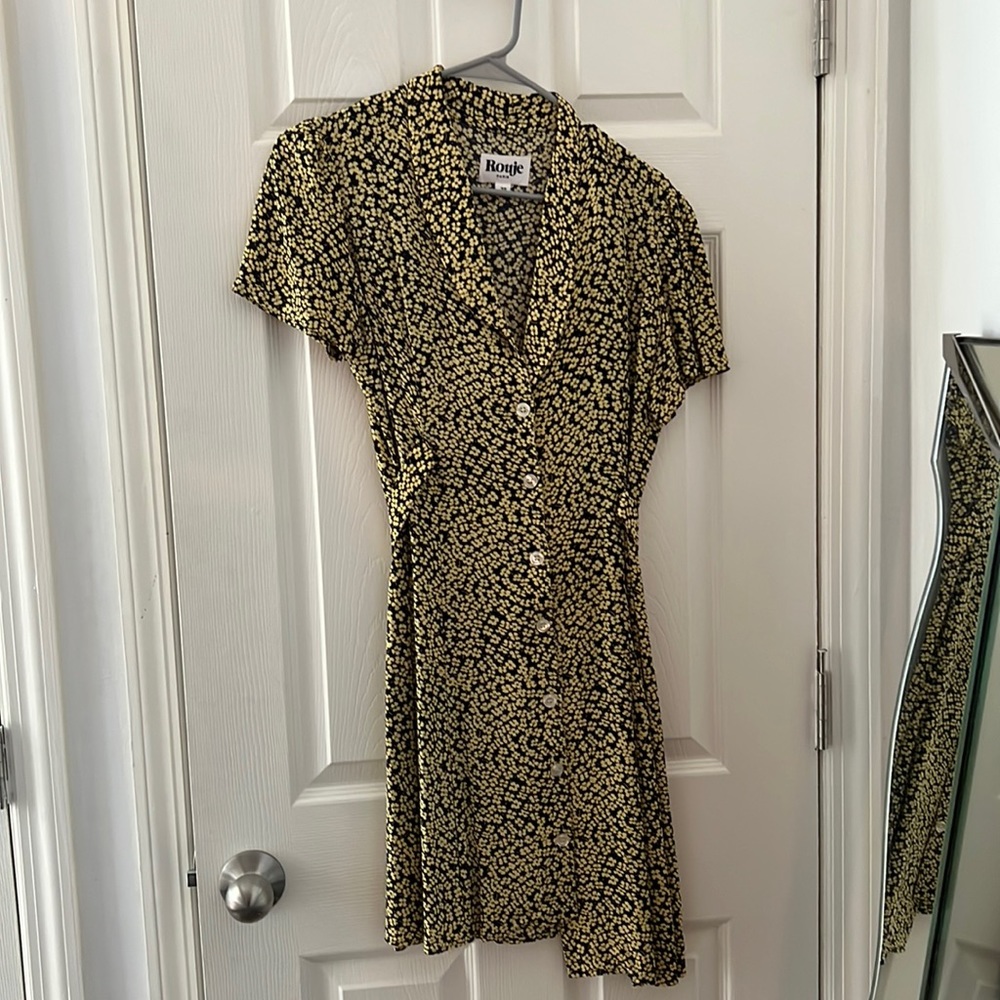 Rouje Black and Cream Floral Mini Dress